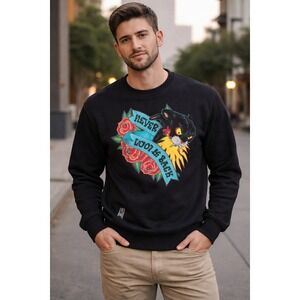 Black Pike Never Look Back Panther Tattoo Graphic Sweatshirt Mens Small Black